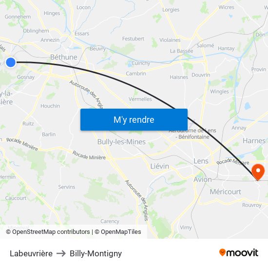 Labeuvrière to Billy-Montigny map