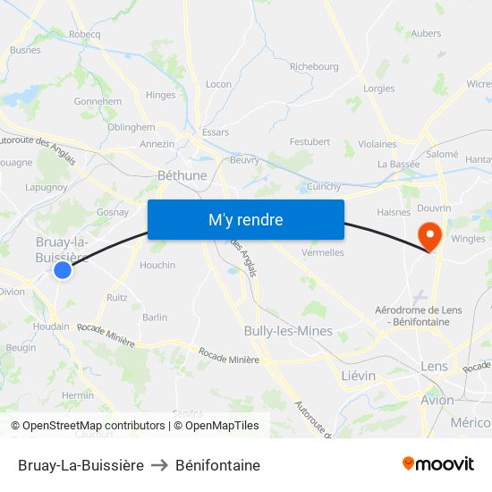 Bruay-La-Buissière to Bénifontaine map