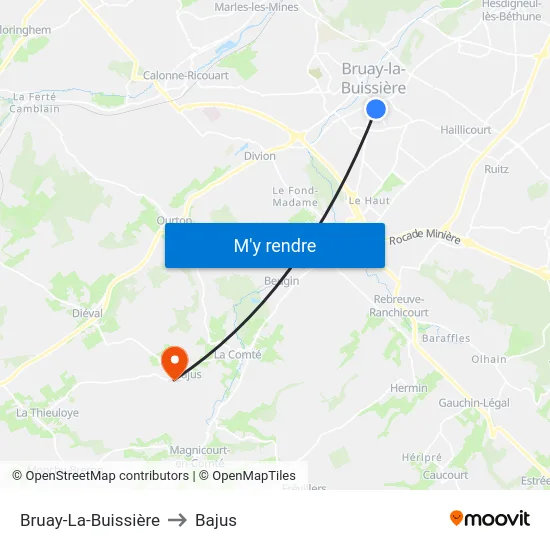 Bruay-La-Buissière to Bajus map