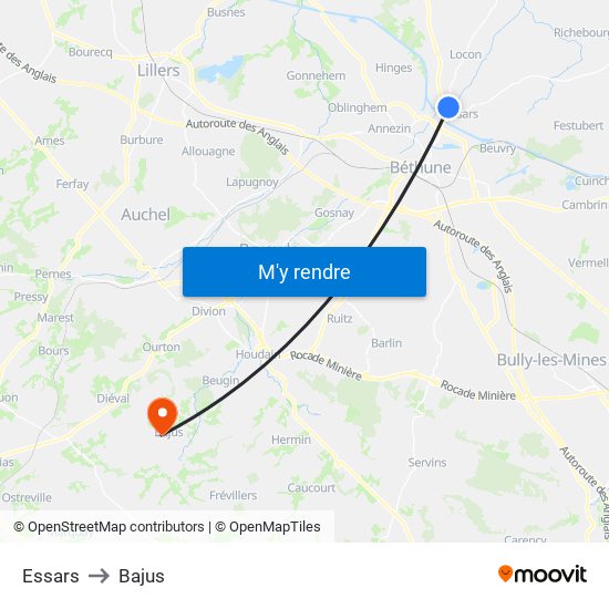 Essars to Bajus map