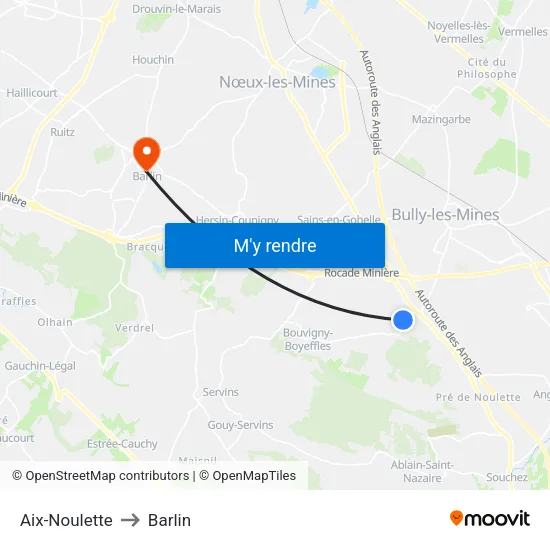 Aix-Noulette to Barlin map