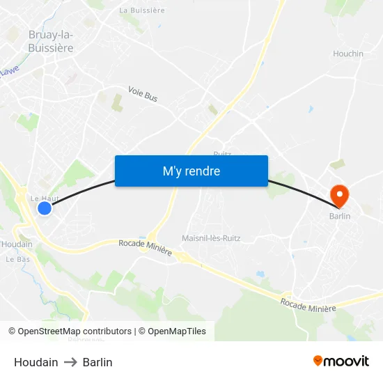 Houdain to Barlin map