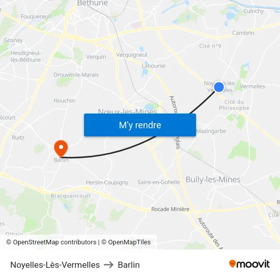 Noyelles-Lès-Vermelles to Barlin map