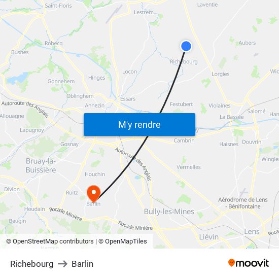 Richebourg to Barlin map