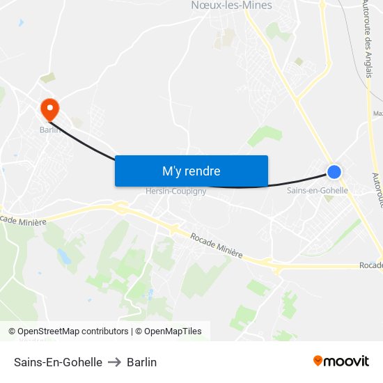 Sains-En-Gohelle to Barlin map