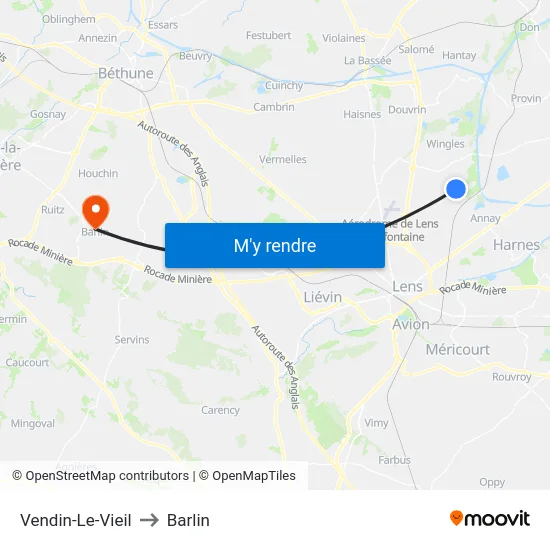 Vendin-Le-Vieil to Barlin map