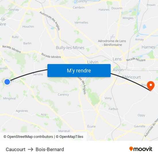 Caucourt to Bois-Bernard map