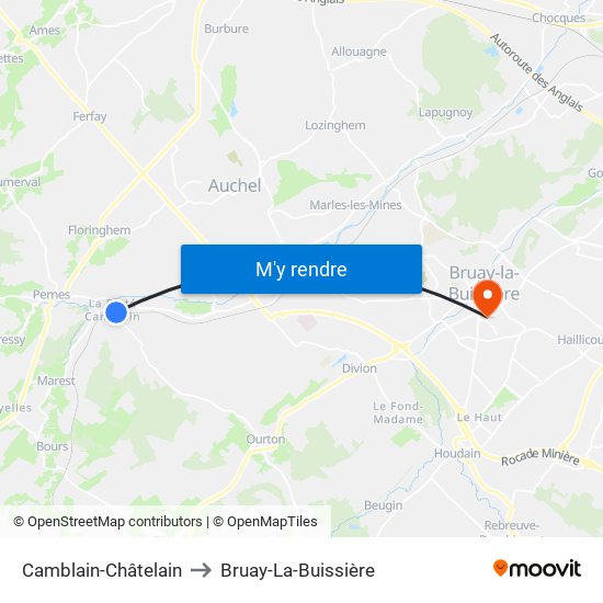 Camblain-Châtelain to Bruay-La-Buissière map