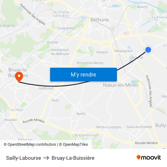 Sailly-Labourse to Bruay-La-Buissière map