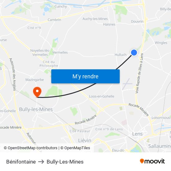Bénifontaine to Bully-Les-Mines map