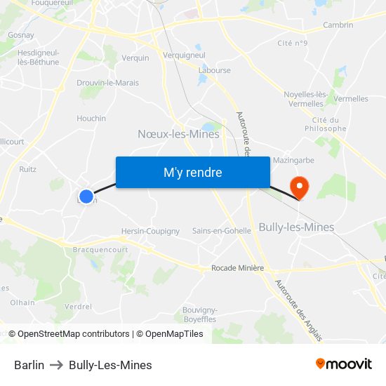 Barlin to Bully-Les-Mines map