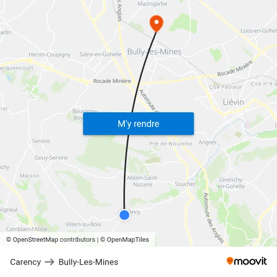Carency to Bully-Les-Mines map