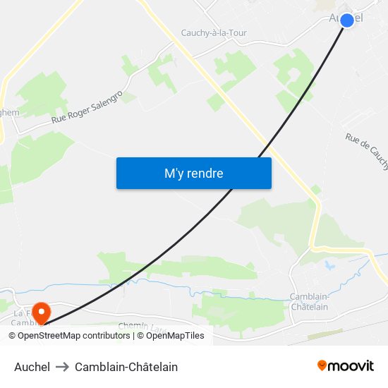 Auchel to Camblain-Châtelain map