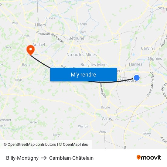 Billy-Montigny to Camblain-Châtelain map