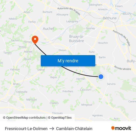 Fresnicourt-Le-Dolmen to Camblain-Châtelain map