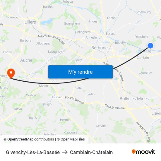 Givenchy-Lès-La-Bassée to Camblain-Châtelain map