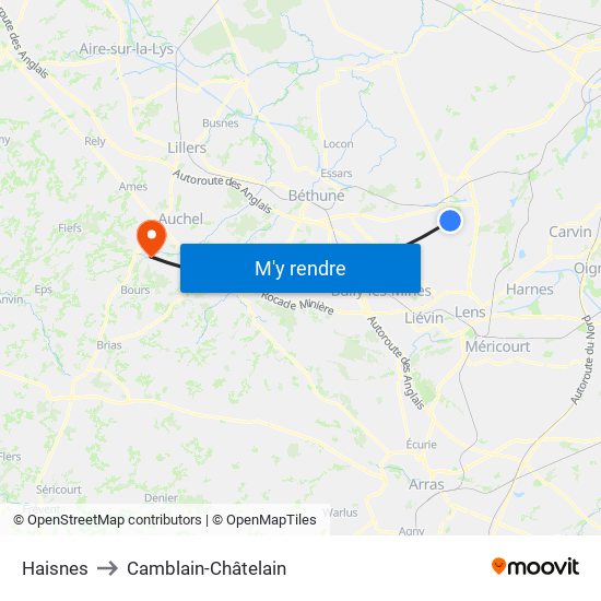 Haisnes to Camblain-Châtelain map