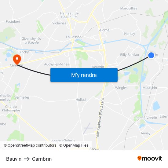Bauvin to Cambrin map