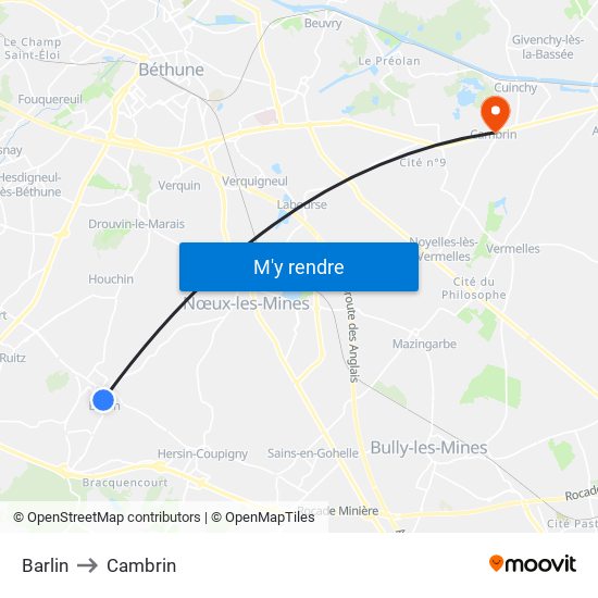 Barlin to Cambrin map