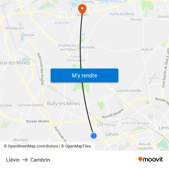 Liévin to Cambrin map