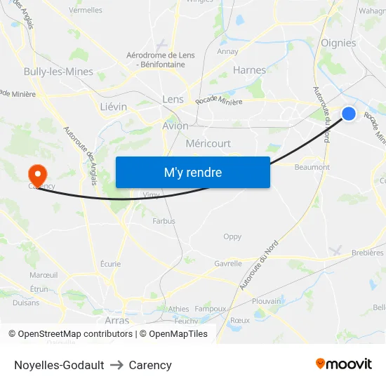 Noyelles-Godault to Carency map