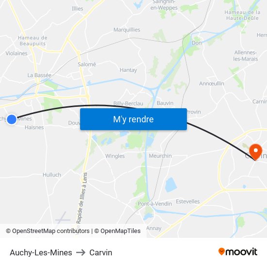 Auchy-Les-Mines to Carvin map