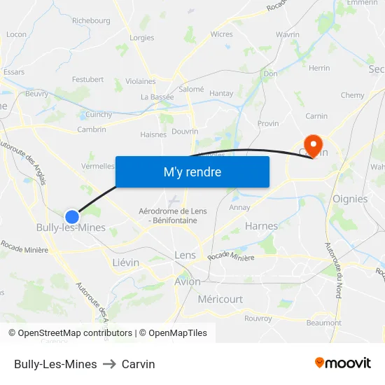 Bully-Les-Mines to Carvin map