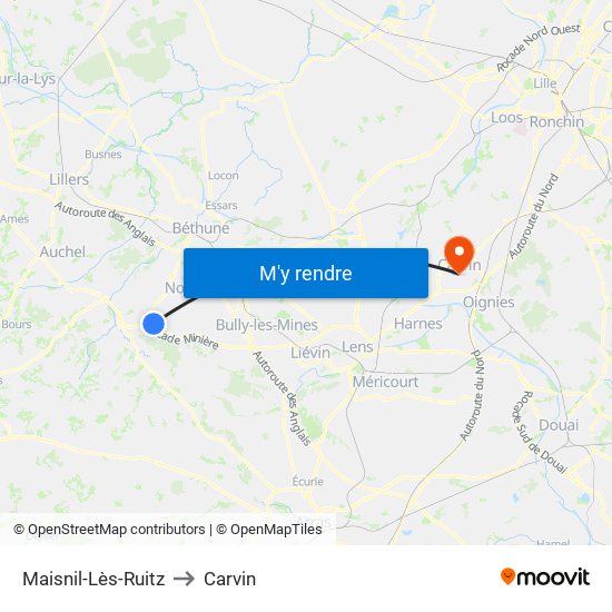 Maisnil-Lès-Ruitz to Carvin map