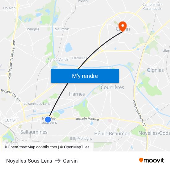 Noyelles-Sous-Lens to Carvin map