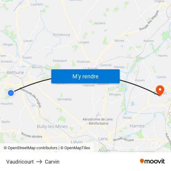 Vaudricourt to Carvin map