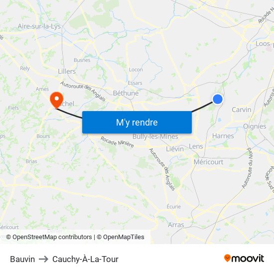 Bauvin to Cauchy-À-La-Tour map