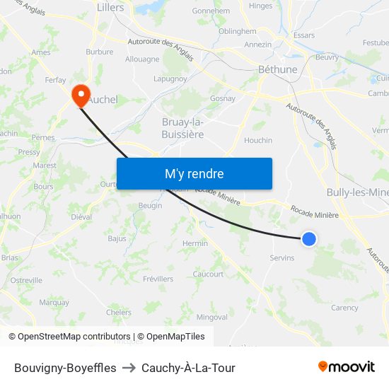 Bouvigny-Boyeffles to Cauchy-À-La-Tour map