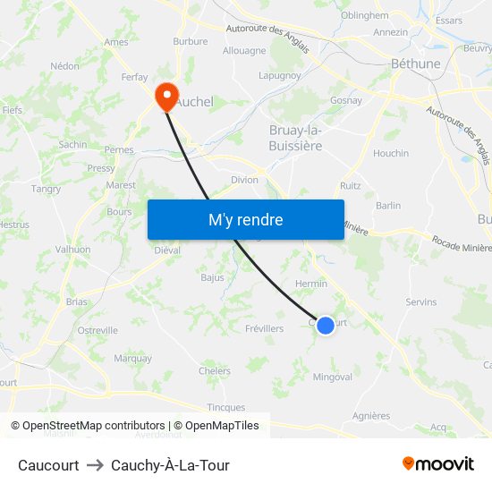 Caucourt to Cauchy-À-La-Tour map