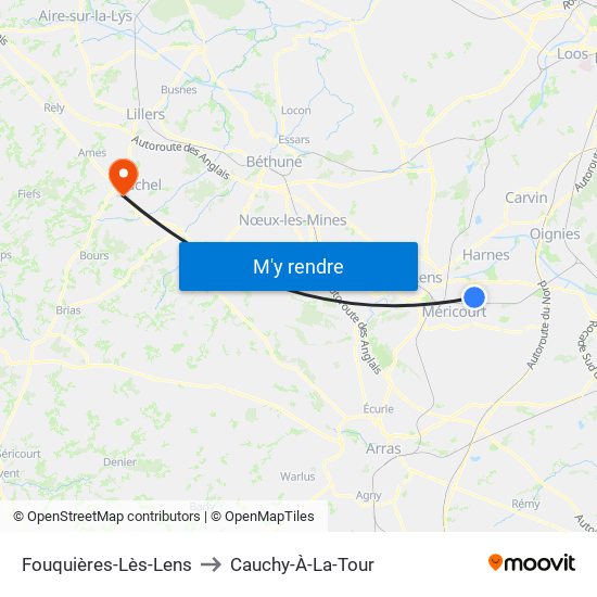 Fouquières-Lès-Lens to Cauchy-À-La-Tour map