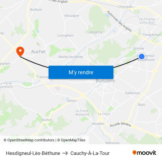 Hesdigneul-Lès-Béthune to Cauchy-À-La-Tour map