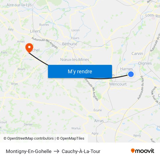 Montigny-En-Gohelle to Cauchy-À-La-Tour map