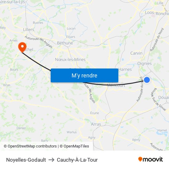 Noyelles-Godault to Cauchy-À-La-Tour map