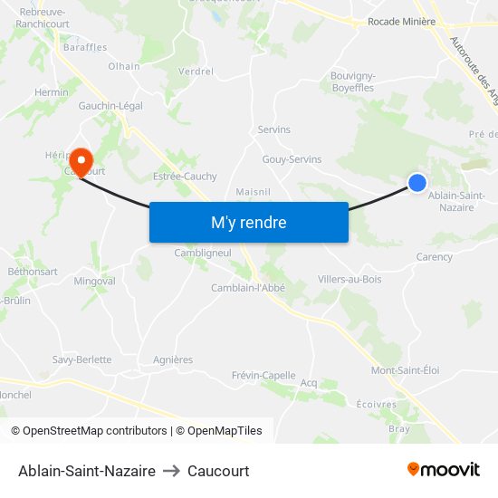 Ablain-Saint-Nazaire to Caucourt map