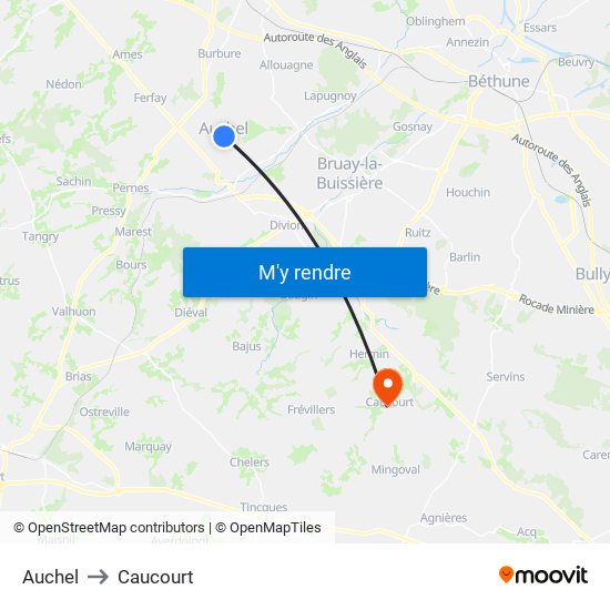 Auchel to Caucourt map