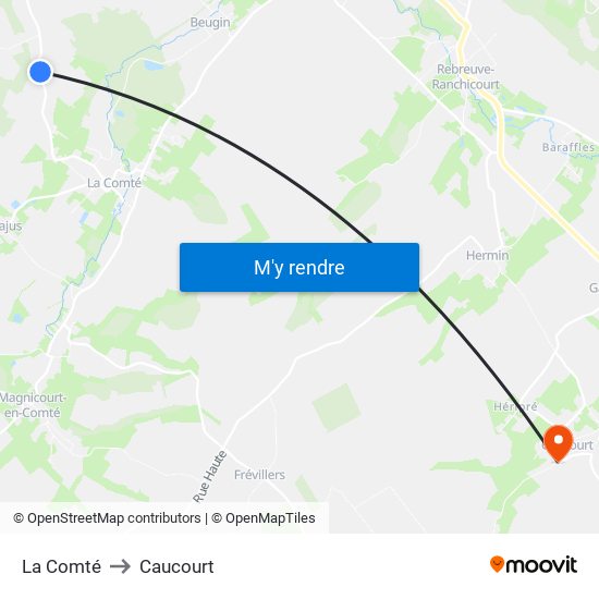 La Comté to Caucourt map