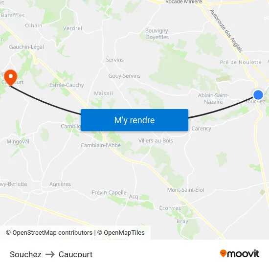 Souchez to Caucourt map