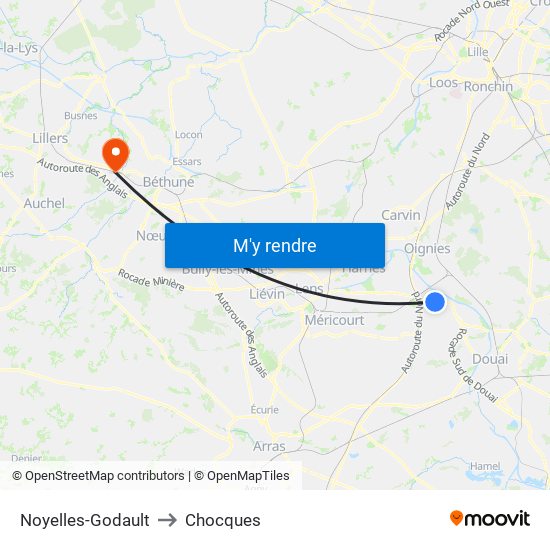 Noyelles-Godault to Chocques map