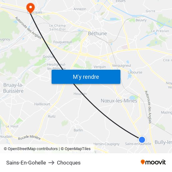 Sains-En-Gohelle to Chocques map