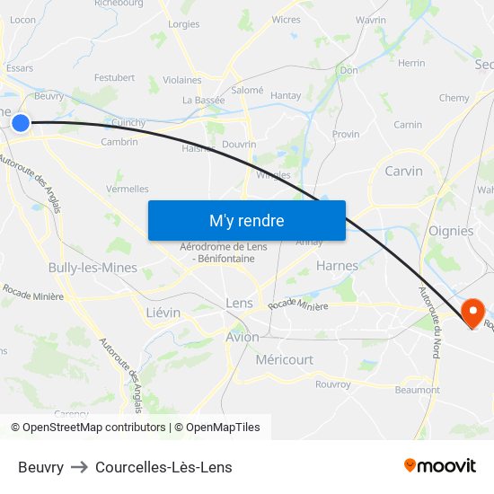 Beuvry to Courcelles-Lès-Lens map