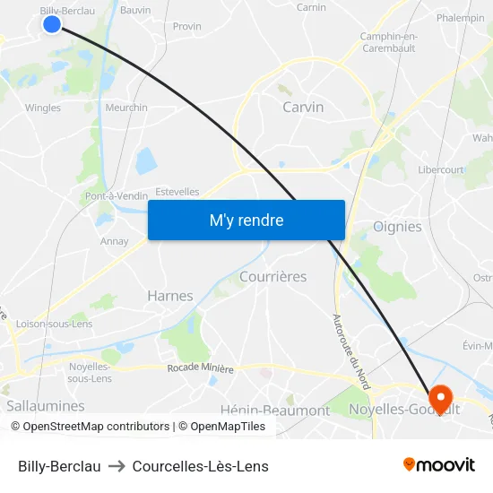Billy-Berclau to Courcelles-Lès-Lens map