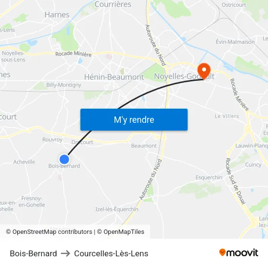 Bois-Bernard to Courcelles-Lès-Lens map