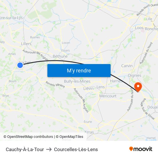 Cauchy-À-La-Tour to Courcelles-Lès-Lens map