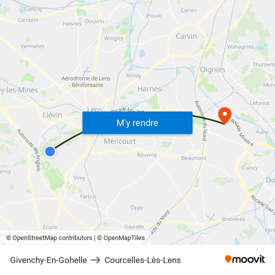 Givenchy-En-Gohelle to Courcelles-Lès-Lens map