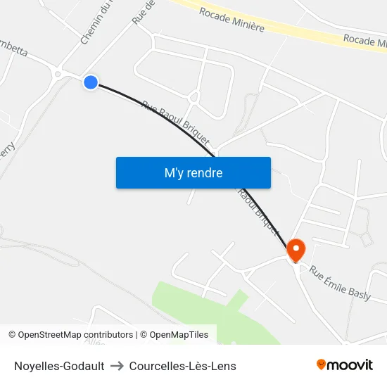 Noyelles-Godault to Courcelles-Lès-Lens map
