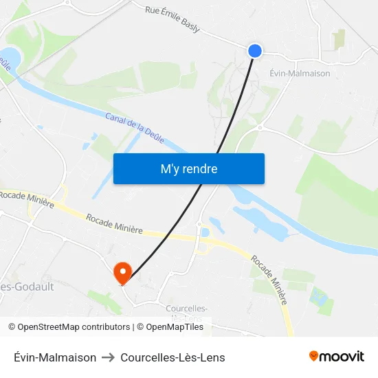 Évin-Malmaison to Courcelles-Lès-Lens map